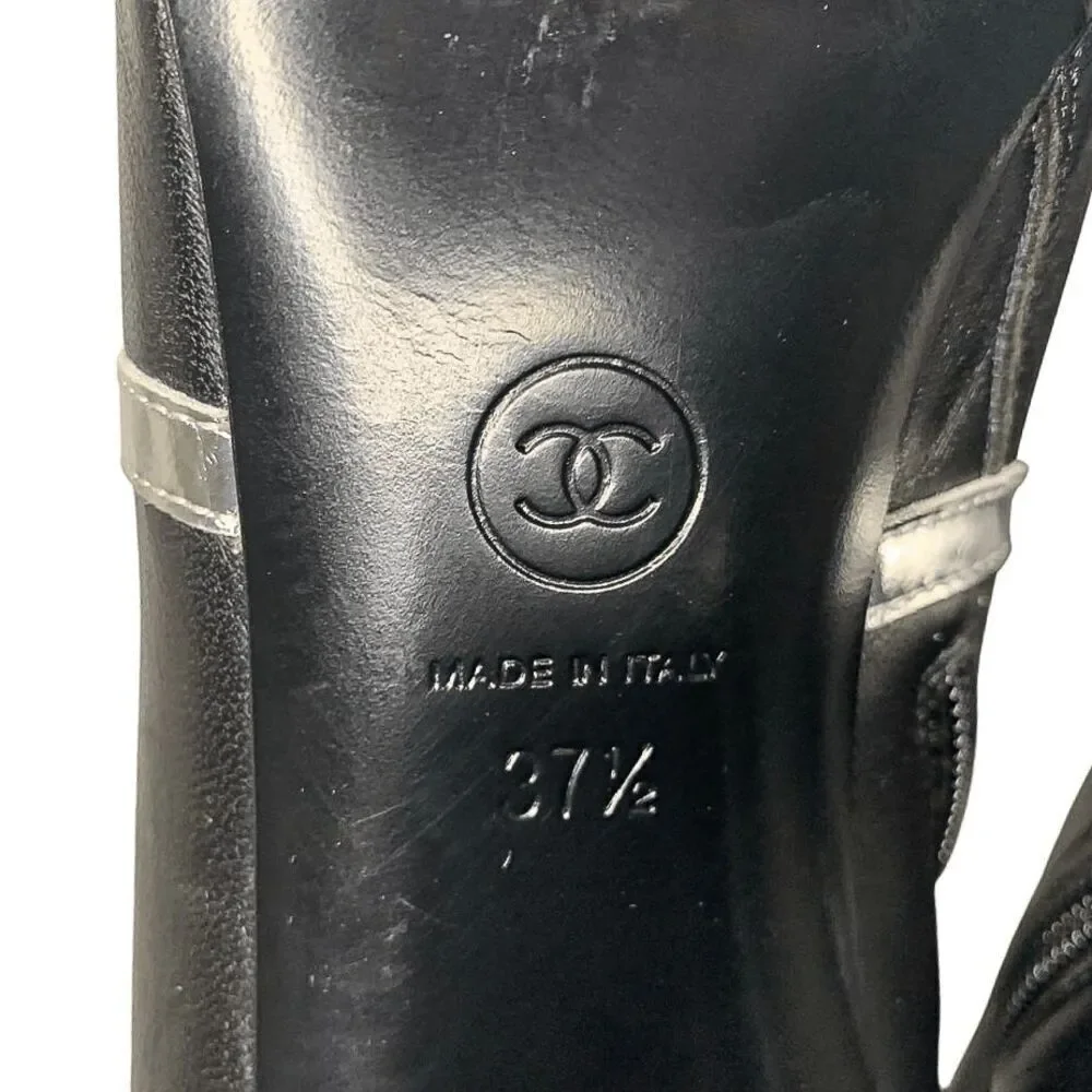 Chanel Interlocking C Black Leather and Grosgrain Ankle Booties EU 37.5 US 6.5-7